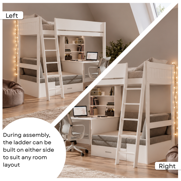 Windsor Solid Pine High Sleeper with Sofa Bed & Desk