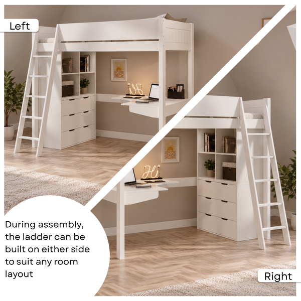 Cambridge Solid Pine High Sleeper with Desk & Storage