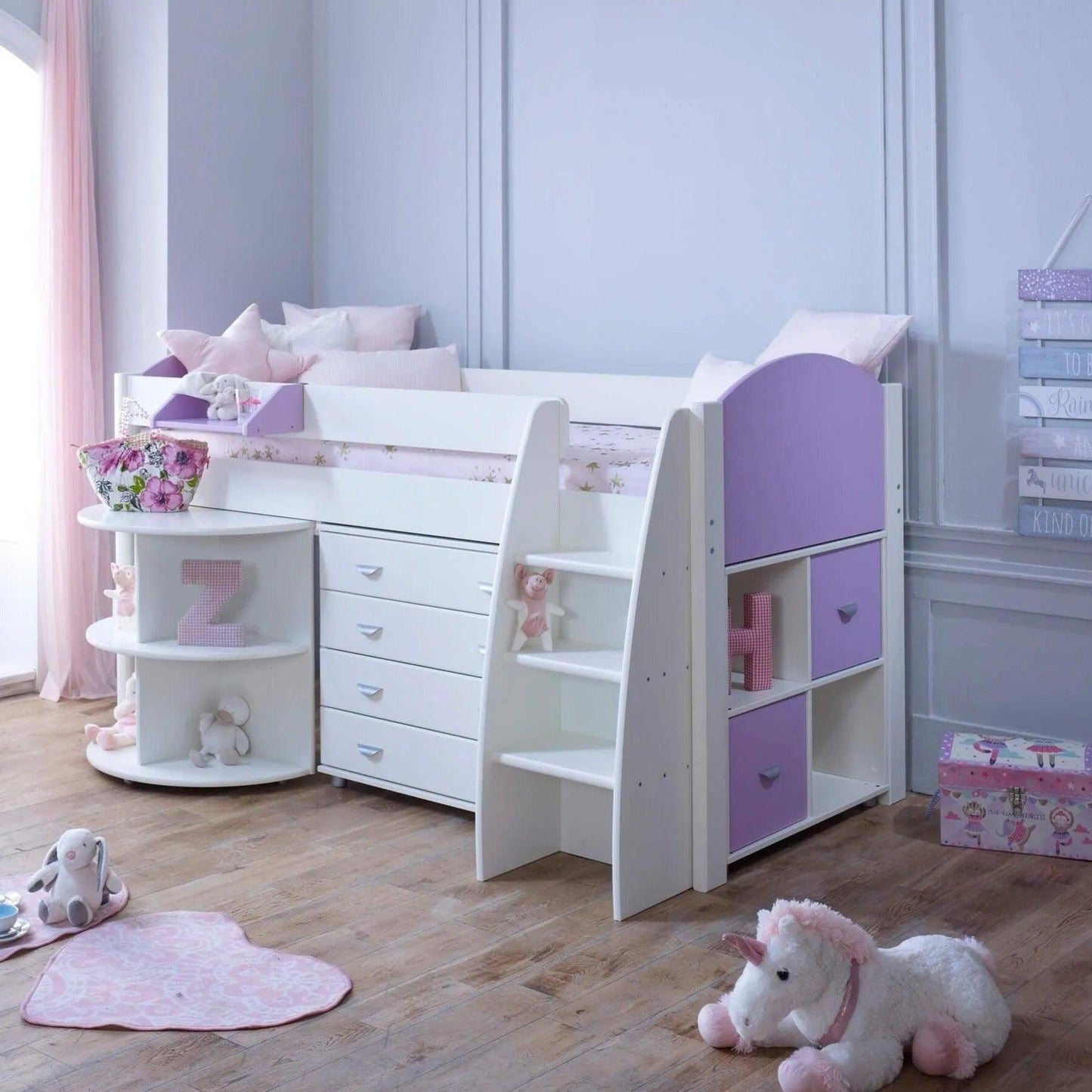 Noah & Eli Mid Sleeper Bed with Pull Out Desk & Drawers