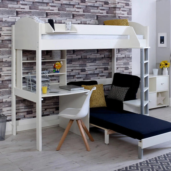 Noah High Sleeper Loft Bed with Chair Bed, Desk & Shelves