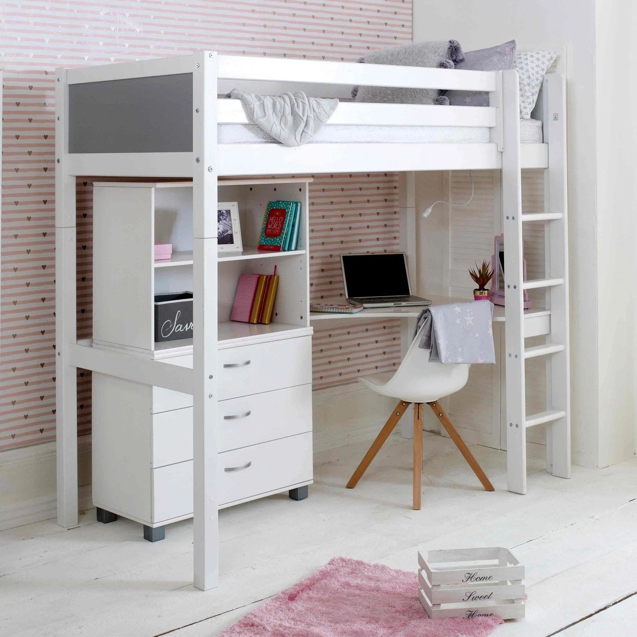 Nordic High Sleeper Bed with Corner Desk & Storage - Hover