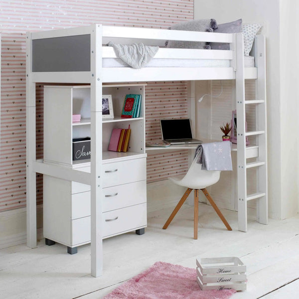 Nordic High Sleeper Bed with Corner Desk & Storage