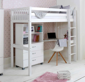 Nordic High Sleeper Bed with Corner Desk & Storage
