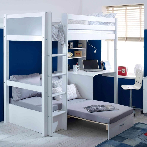 Nordic High Sleeper Loft Bed with Desk, Shelves & Chair Bed
