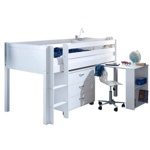 Nordic Mid Sleeper Bed with Desk, Optional Drawers & Bookshelf