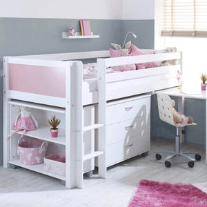 Nordic Mid Sleeper Bed with Desk, Optional Drawers & Bookshelf