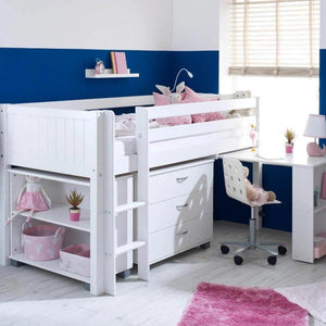Nordic Mid Sleeper Bed with Desk, Optional Drawers & Bookshelf