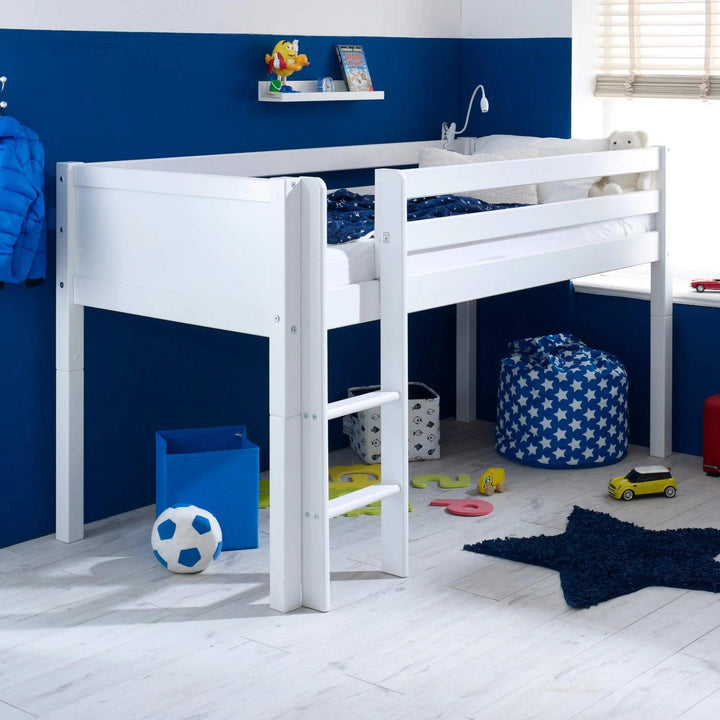 Nordic Mid Sleeper Bed with Desk, Optional Drawers & Bookshelf