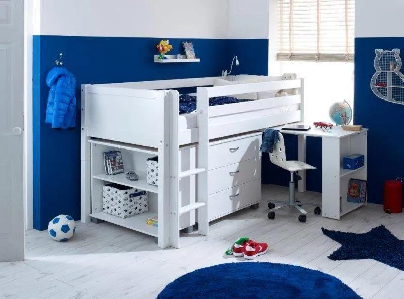 Nordic Mid Sleeper Bed with Desk, Optional Drawers & Bookshelf