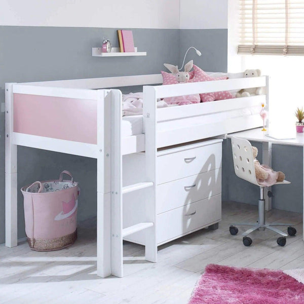 Nordic Mid Sleeper Bed with Desk, Optional Drawers & Bookshelf