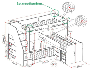 Oscar Triple Bunk Bed with Shelves & Drawers