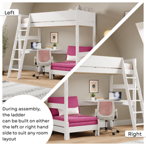 Oxford Solid Pine High Sleeper with Desk & Sofa Bed
