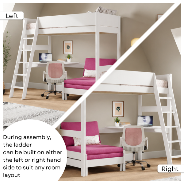 Oxford Solid Pine High Sleeper with Desk & Sofa Bed