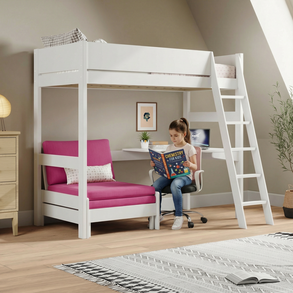 Oxford Solid Pine High Sleeper with Desk & Sofa Bed