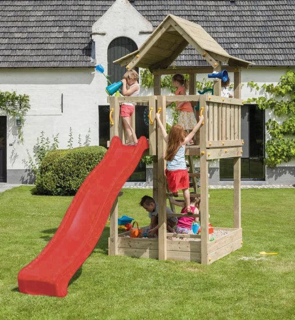 Pagoda Climbing Frame with Slide, Sandpit & Rockwall