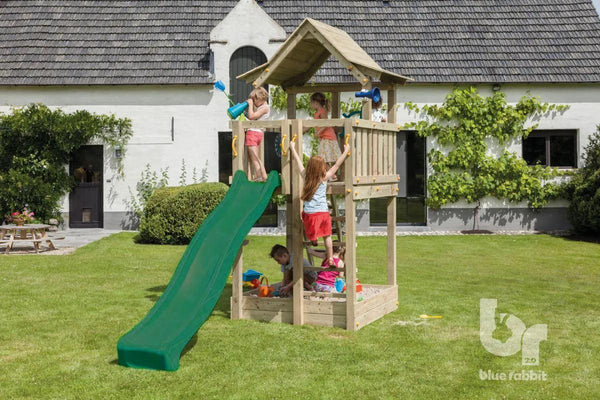 Pagoda Climbing Frame with Slide, Sandpit & Rockwall