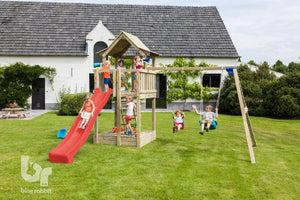 Pagoda Climbing Frame with Slide, Sandpit & Rockwall