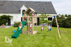 Pagoda Climbing Frame with Slide, Sandpit & Rockwall