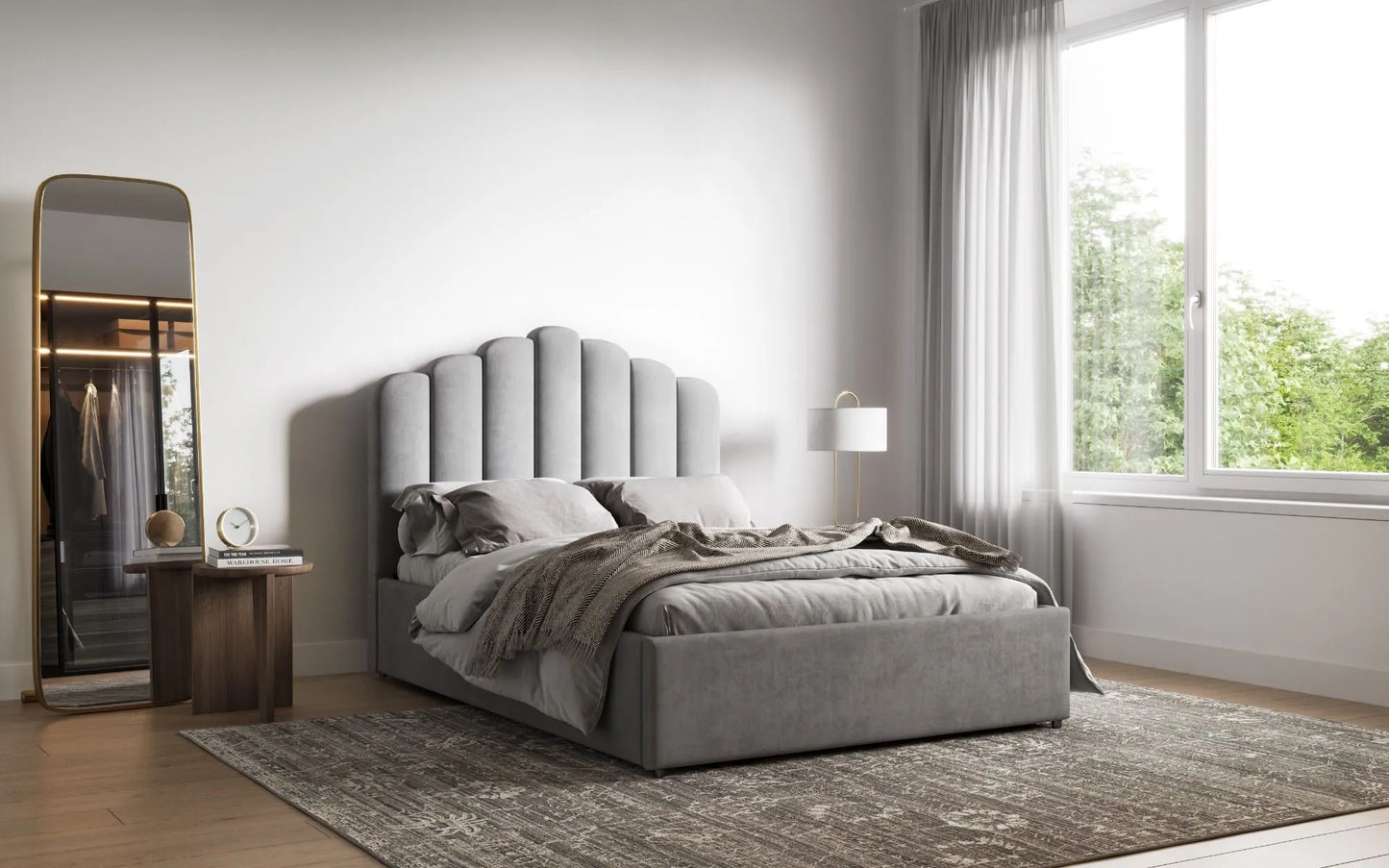 Poseidon Shell Grey Ottoman Double Bed