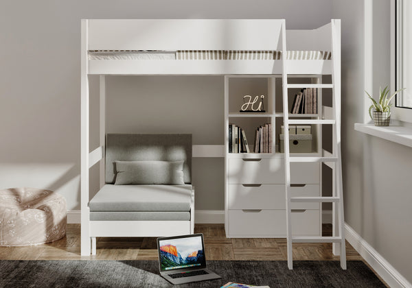 Eton Highsleeper with Study Sofa & Bookshelf