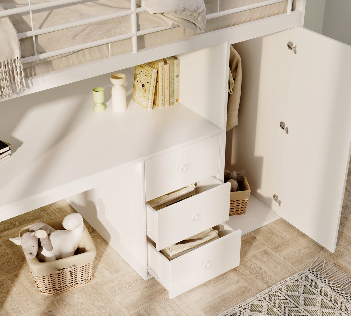 Marlow Staircase High Sleeper with Desk, Wardrobe & Storage Steps