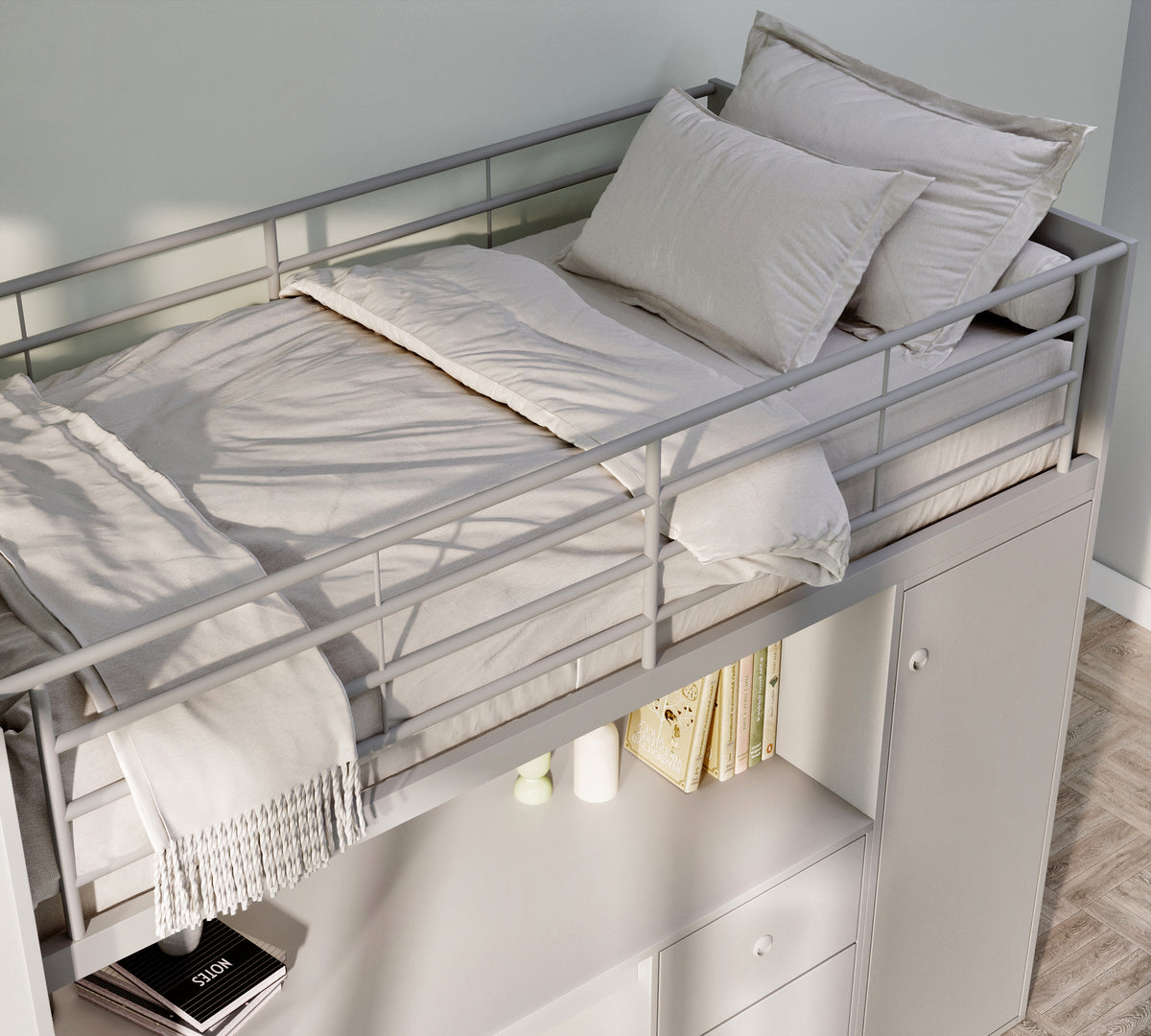 Marlow Staircase High Sleeper with Desk, Wardrobe & Storage Steps
