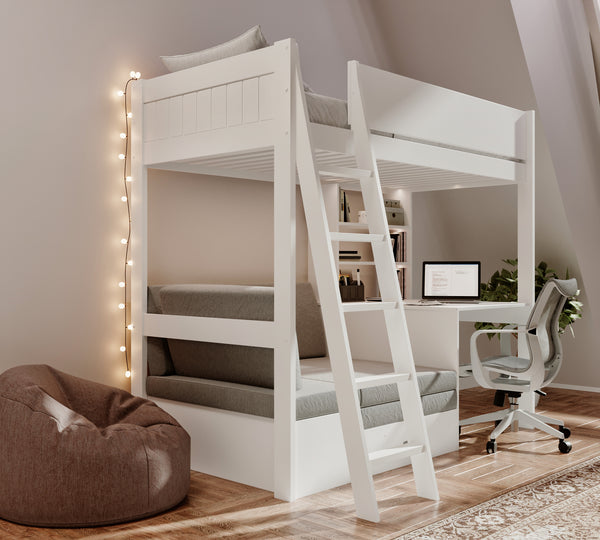 Windsor Solid Pine High Sleeper with Sofa Bed & Desk