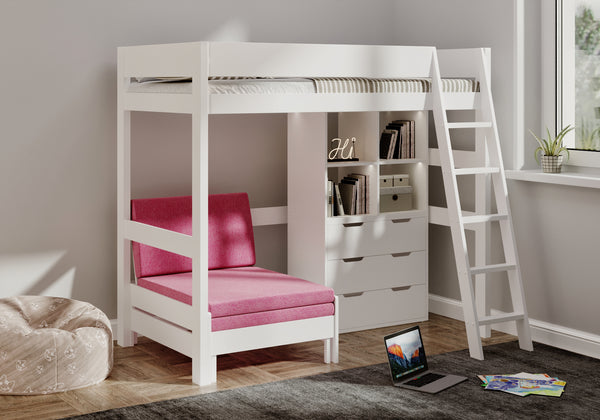 Eton Highsleeper with Study Sofa & Bookshelf