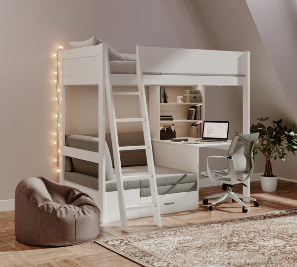 Windsor Solid Pine High Sleeper with Sofa Bed & Desk