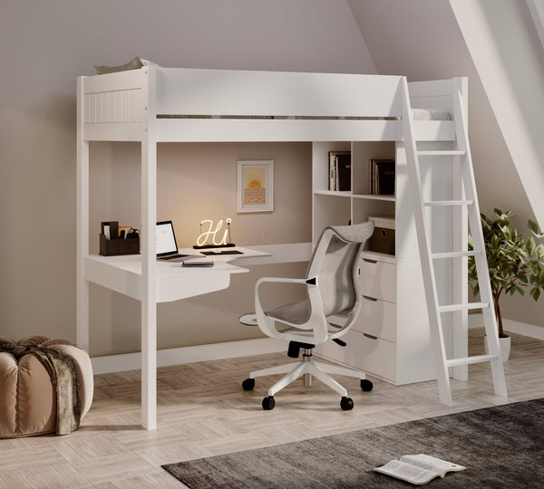 Cambridge Solid Pine High Sleeper with Desk & Storage