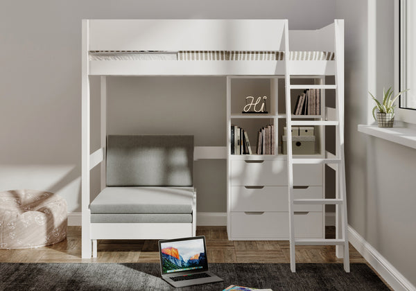 Eton Highsleeper with Study Sofa & Bookshelf