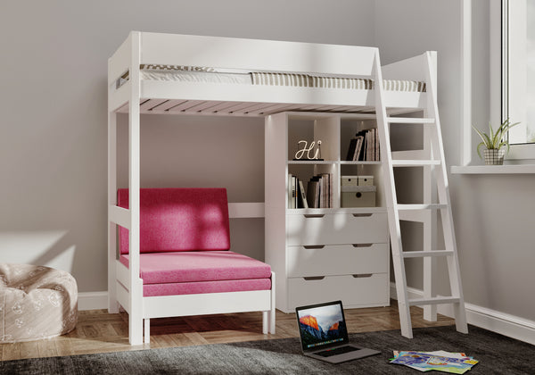 Eton Highsleeper with Study Sofa & Bookshelf