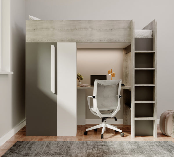 Highgate High Sleeper with Desk, Wardrobe & Shelves