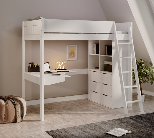 Cambridge Solid Pine High Sleeper with Desk & Storage