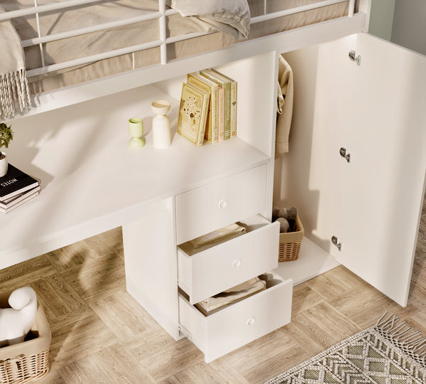Marlow Staircase High Sleeper with Desk, Wardrobe & Storage Steps