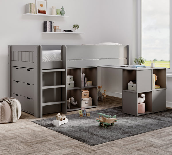 Winchester Solid Pine Mid Sleeper with Storage & Desk