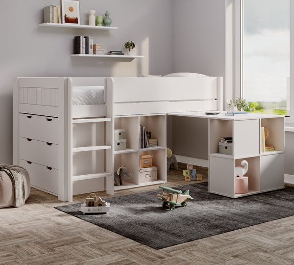 Winchester Solid Pine Mid Sleeper with Storage & Desk