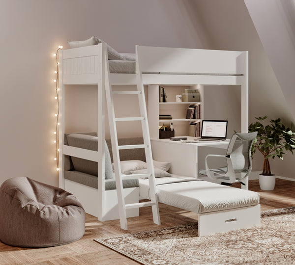Windsor Solid Pine High Sleeper with Sofa Bed & Desk
