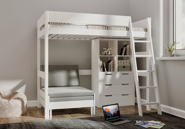 Eton Highsleeper with Study Sofa & Bookshelf