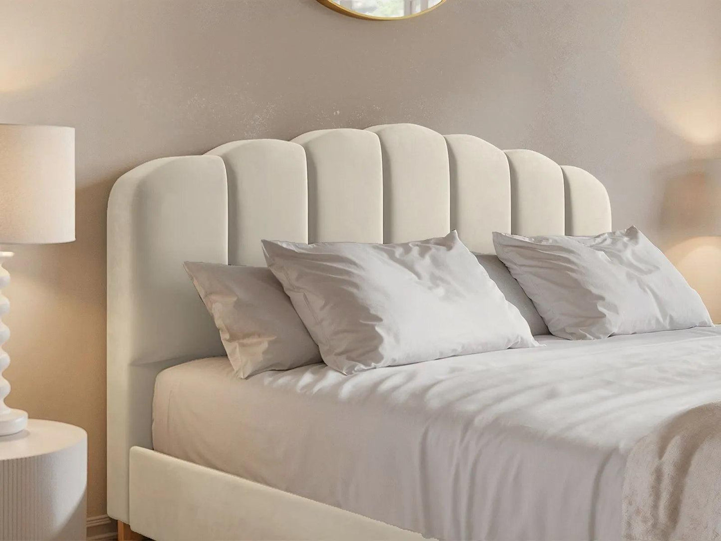 Scallop Velvet Beige Bed Frame