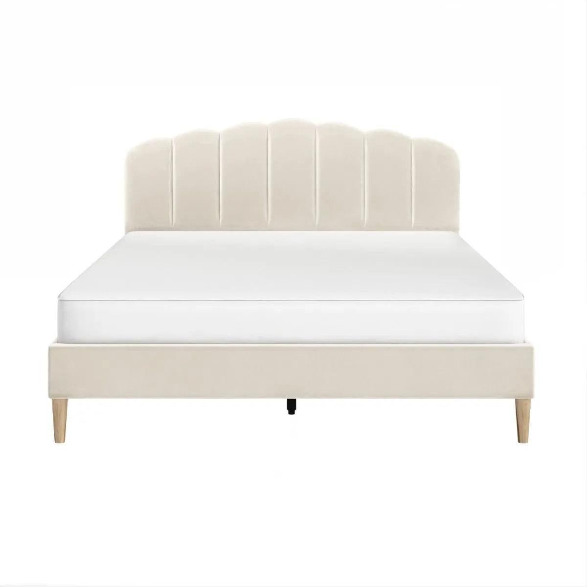 Scallop Velvet Beige Bed Frame