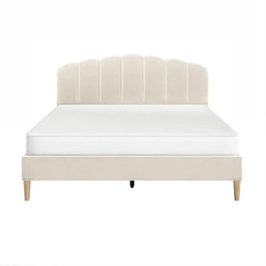 Scallop Velvet Beige Bed Frame