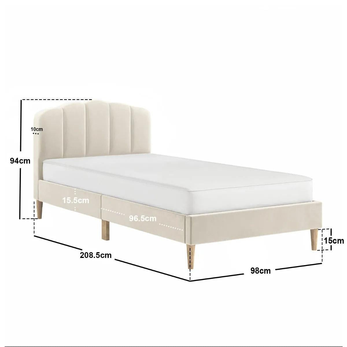 Scallop Velvet Beige Bed Frame