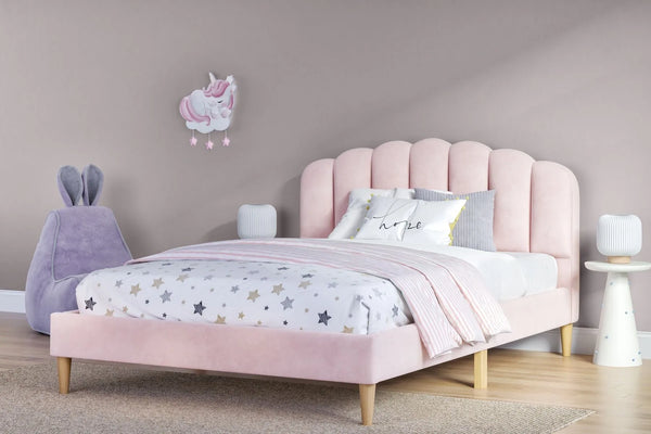 Scallop Velvet Pink Bed Frame