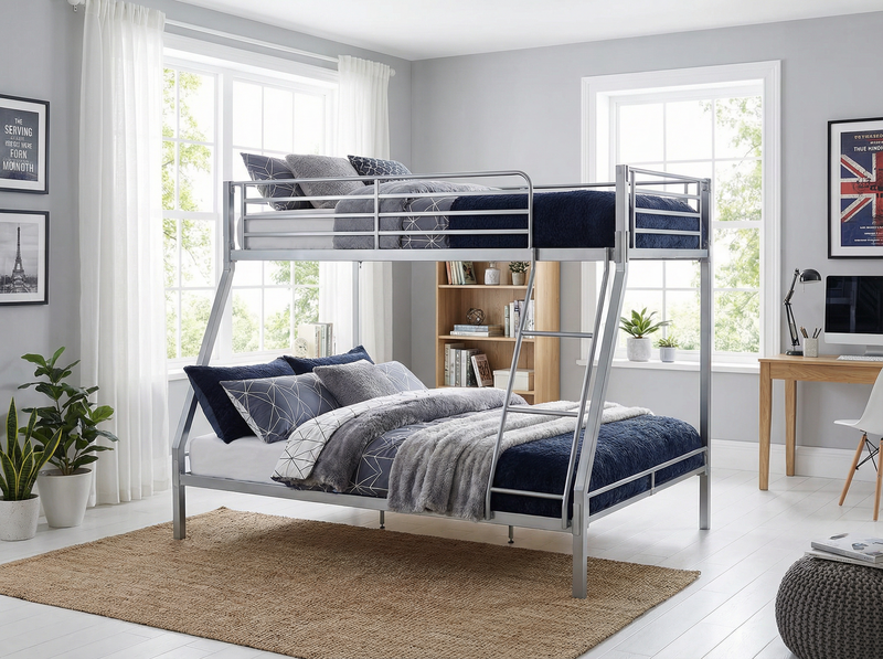 Skyline metal triple bunk bed with a double below and a single above