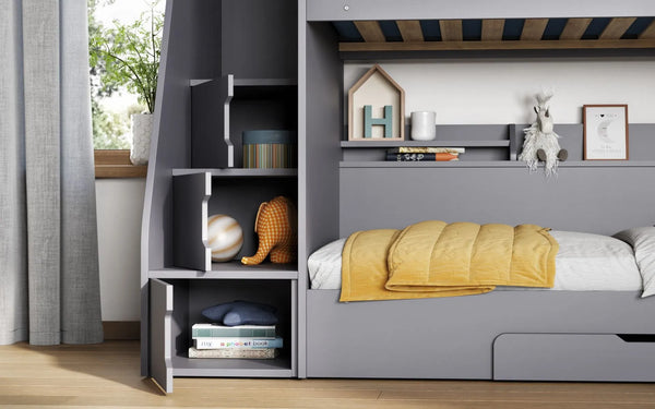 Slick Staircase Grey Bunk Bed with Storage