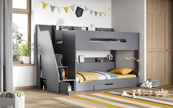 Slick Staircase Grey Bunk Bed with Storage