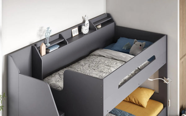 Slick Staircase Grey Bunk Bed with Storage