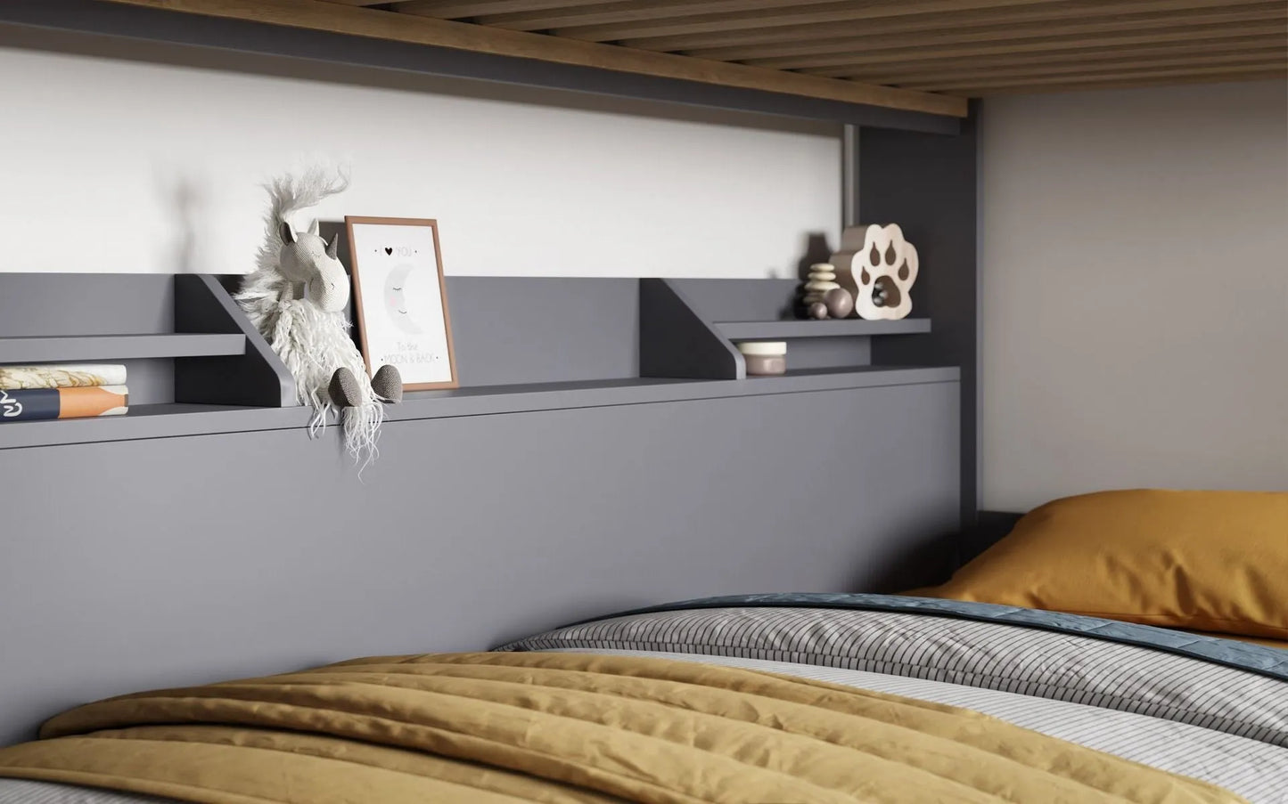 Slick Staircase Grey Bunk Bed with Storage