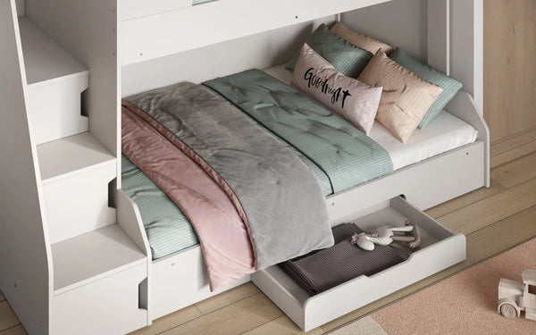 Slick Staircase Triple White Bunk Bed